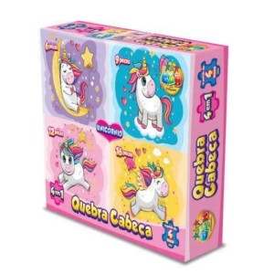 Brinquedo quebra cabeça  4x1 1008 unicornio ggbplast