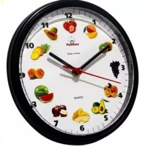 Relógio parede pequeno pla-103 frutinhas preto c/1 pç plasfort