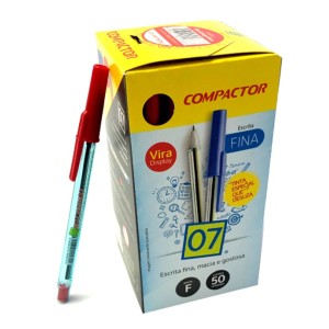 Caneta 0.7 fina vermelha com 50 unidades compactor