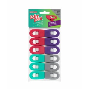 Prendedor plástico esfrebom multi cartela c/12pçs  bt3504