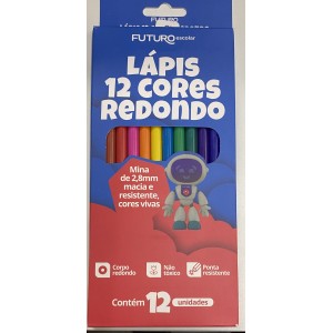 Lápis 12 cores grande redondo fe092205 pcte c/6 pçs futuro