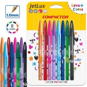Caneta jet lux c/8 pçs cores vibrantes 2808000 7994 compactor