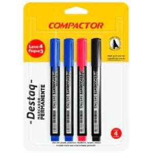 Pincel marcador permanente c/4pçs compactor