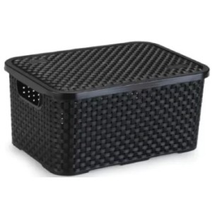 Cesto eco organizador rattan médio preto c/ tampa 752.012.003 c/1pç nitron