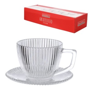 Jogo xícaras chá graffiatto c/6pçs 230ml transparente jgxc065/tr